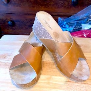 Cristina Francini Camel Slide on a Cork Platform Sandals
